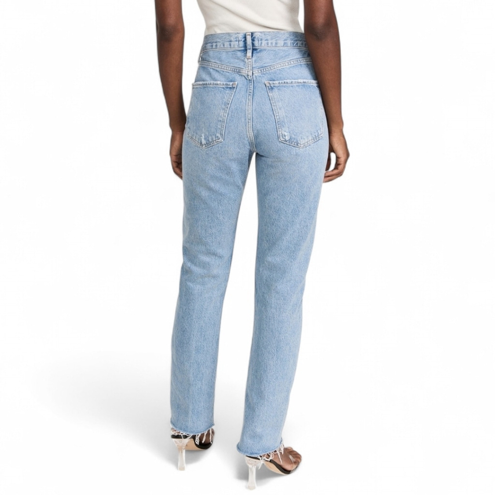 AGOLDE Women's Sz 31 Cherie High Rise Straight Leg Merit Raw Hem Jeans - Light - Picture 3 of 16